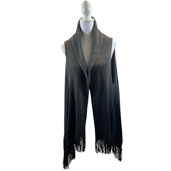 Ladies Fringe Knit Vest Collared Ombré Grey and Black One Size - Picture 3 of 7
